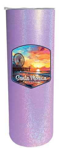 Santa Monica California Design A Souvenir 20 oz Insulated Stainless Steel Skinny Tumbler Purple Glitter 2-Pack