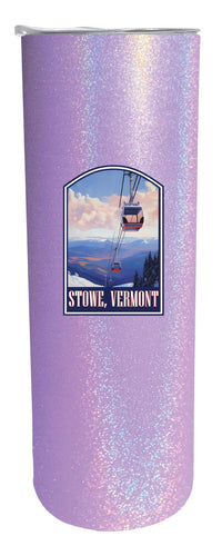Stowe Mountain Vermont Design B Souvenir 20 oz Insulated Stainless Steel Skinny Tumbler Purple Glitter 2-Pack