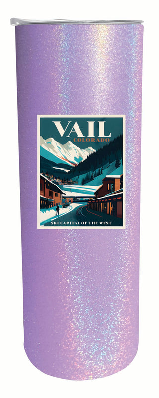 Vail Colorado Design B Souvenir 20 oz Insulated Stainless Steel Skinny Tumbler Purple Glitter 2-Pack
