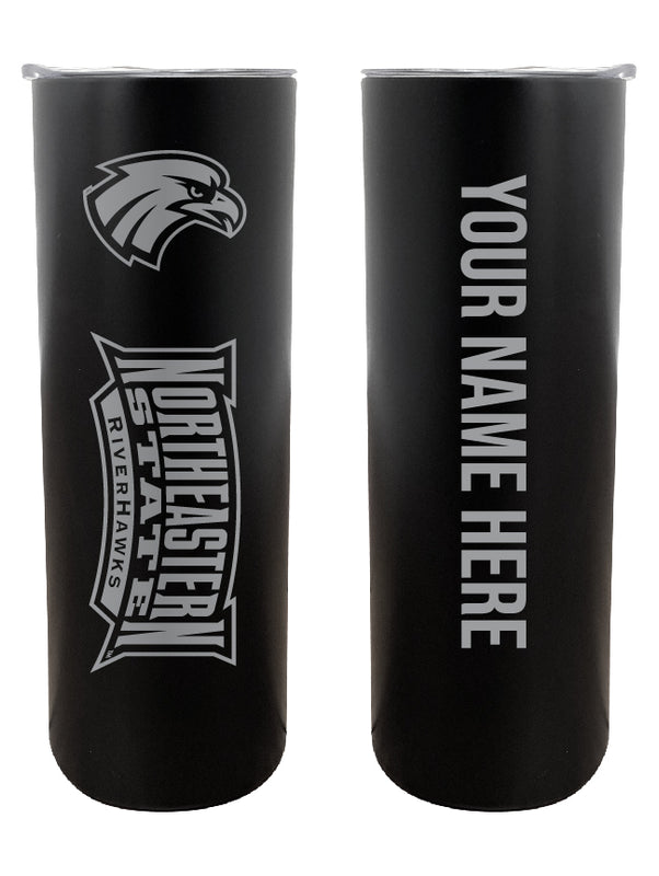 Northeastern State University Riverhawks Customizable 20 oz Engraved Insulated Skinny Tumbler Officially Licensed Collegiate Product Black 
