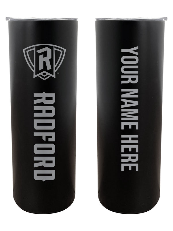 Radford University Highlanders Customizable 20 oz Engraved Insulated Skinny Tumbler Officially Licensed Collegiate Product Black 