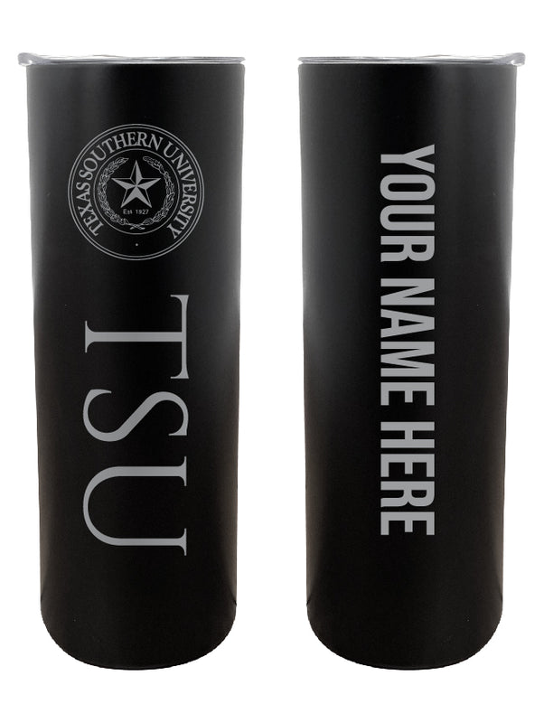 Texas Southern University Customizable 20 oz Engraved Insulated Skinny Tumbler Officially Licensed Collegiate Product Black 