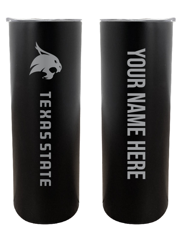 Texas State Bobcats Customizable 20 oz Engraved Insulated Skinny Tumbler Officially Licensed Collegiate Product Black 
