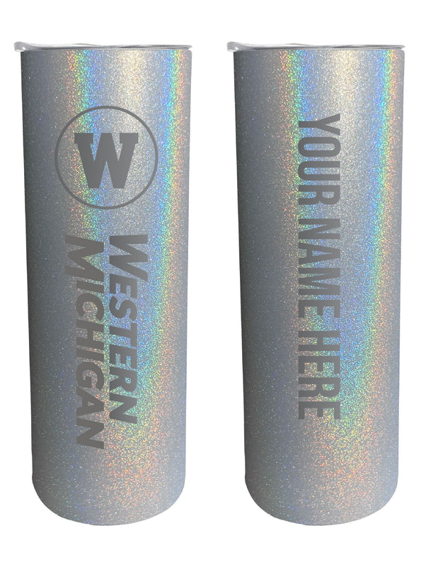Western Michigan University Customizable 20 oz Engraved Insulated Skinny Tumbler Officially Licensed Collegiate Product Gray Glitter