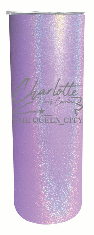 Charlotte North Carolina Souvenir 20 oz Engraved Insulated Stainless Steel Skinny Tumbler Purple Glitter 4-Pack