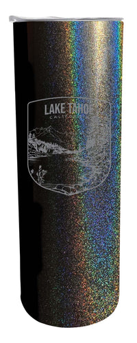 Lake Tahoe California Souvenir 20 oz Engraved Insulated Stainless Steel Skinny Tumbler Black Glitter Single Unit