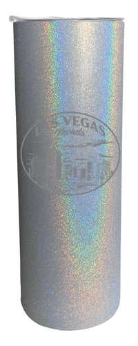 Las Vegas Nevada Souvenir 20 oz Engraved Insulated Stainless Steel Skinny Tumbler Gray Glitter 2-Pack