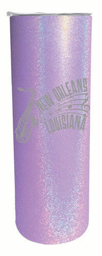 New Orleans Louisiana Souvenir 20 oz Engraved Insulated Stainless Steel Skinny Tumbler Purple Glitter 4-Pack