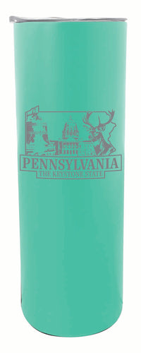 Pennsylvania Souvenir 20 oz Engraved Insulated Stainless Steel Skinny Tumbler Seafoam 2-Pack