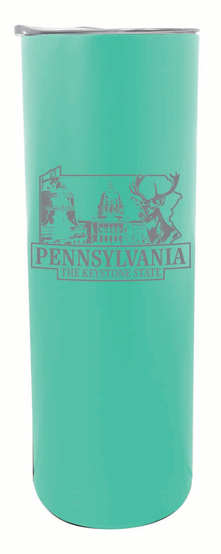 Pennsylvania Souvenir 20 oz Engraved Insulated Stainless Steel Skinny Tumbler Seafoam 2-Pack