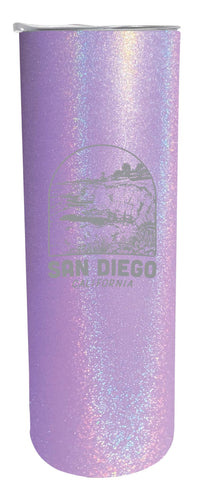 San Diego California Souvenir 20 oz Engraved Insulated Stainless Steel Skinny Tumbler Purple Glitter 4-Pack
