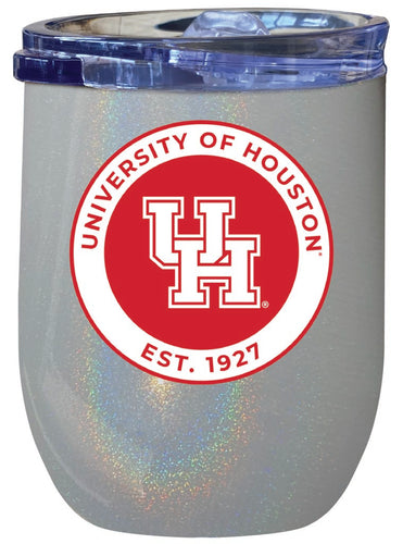 University of Houston 12 oz Insulated Wine Stainless Steel Tumbler Rainbow Glitter Gray Officially Licensed Collegiate Product Rainbow Glitter Gray