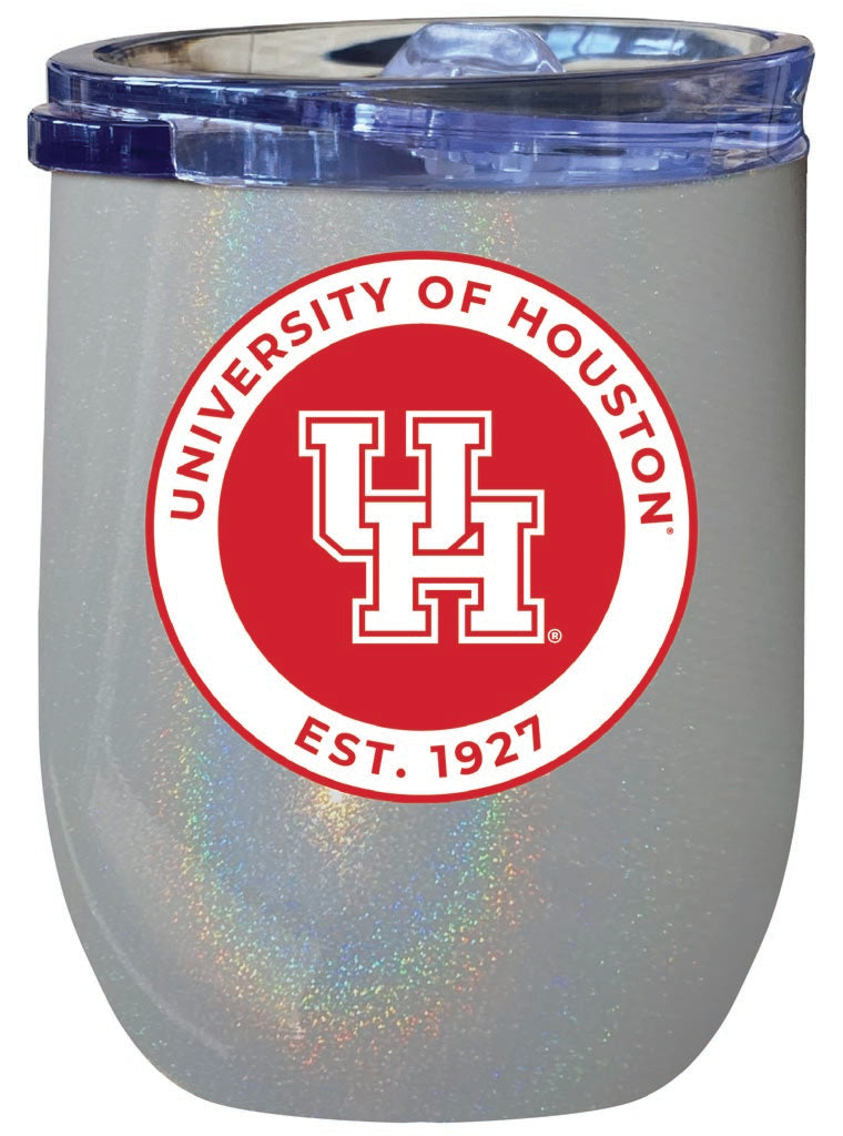 University of Houston 12 oz Insulated Wine Stainless Steel Tumbler Rainbow Glitter Gray Officially Licensed Collegiate Product Rainbow Glitter Gray