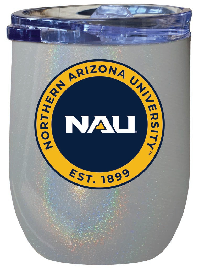 Northern Arizona University 12 oz Insulated Wine Stainless Steel Tumbler Rainbow Glitter Gray Officially Licensed Collegiate Product Rainbow Glitter Gray