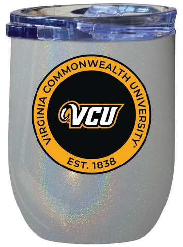 Virginia Commonwealth 12 oz Insulated Wine Stainless Steel Tumbler Rainbow Glitter Gray Officially Licensed Collegiate Product Rainbow Glitter Gray