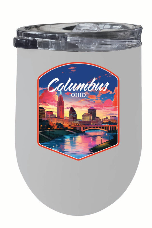 Columbus Ohio Sunset Cityscape Design Souvenir 12 oz Insulated Wine Stainless Steel Tumbler White 2-Pack