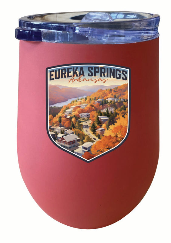 Eureka Springs Arkansas Little Switzerland of the Ozarks Design Souvenir 12 oz Insulated Wine Stainless Steel Tumbler Coral 2-Pack