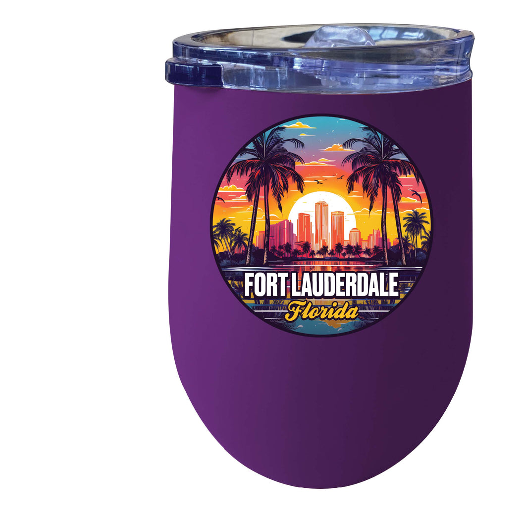 Fort Lauderdale Florida Design B Souvenir 12 oz Insulated Wine Stainless Steel Tumbler Purple 4-Pack