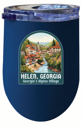 Helen Georgia Alpine Village Design Souvenir 12 oz Insulated Wine Stainless Steel Tumbler Navy 2-Pack