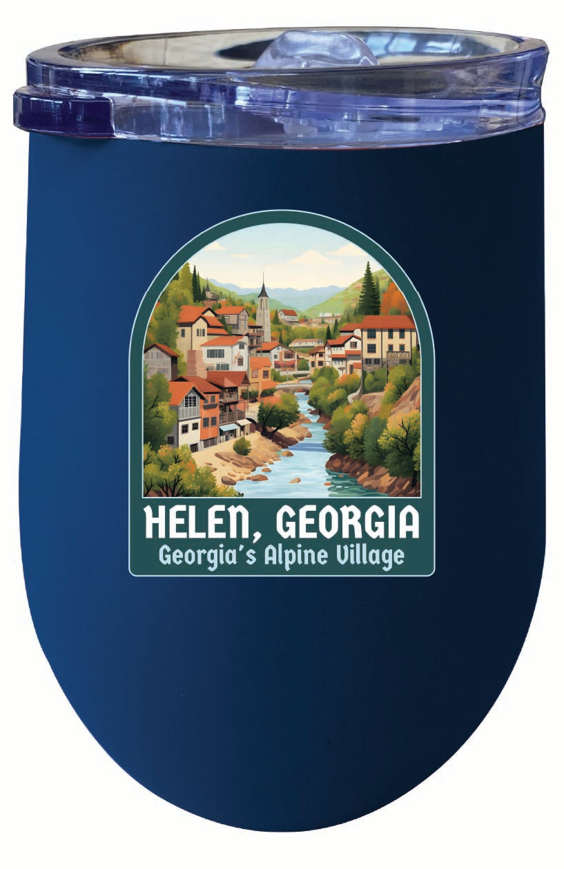 Helen Georgia Alpine Village Design Souvenir 12 oz Insulated Wine Stainless Steel Tumbler Navy 2-Pack
