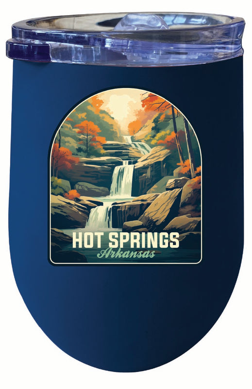 Hot Springs Arkansas Autumn Waterfall Design Souvenir 12 oz Insulated Wine Stainless Steel Tumbler Navy Single