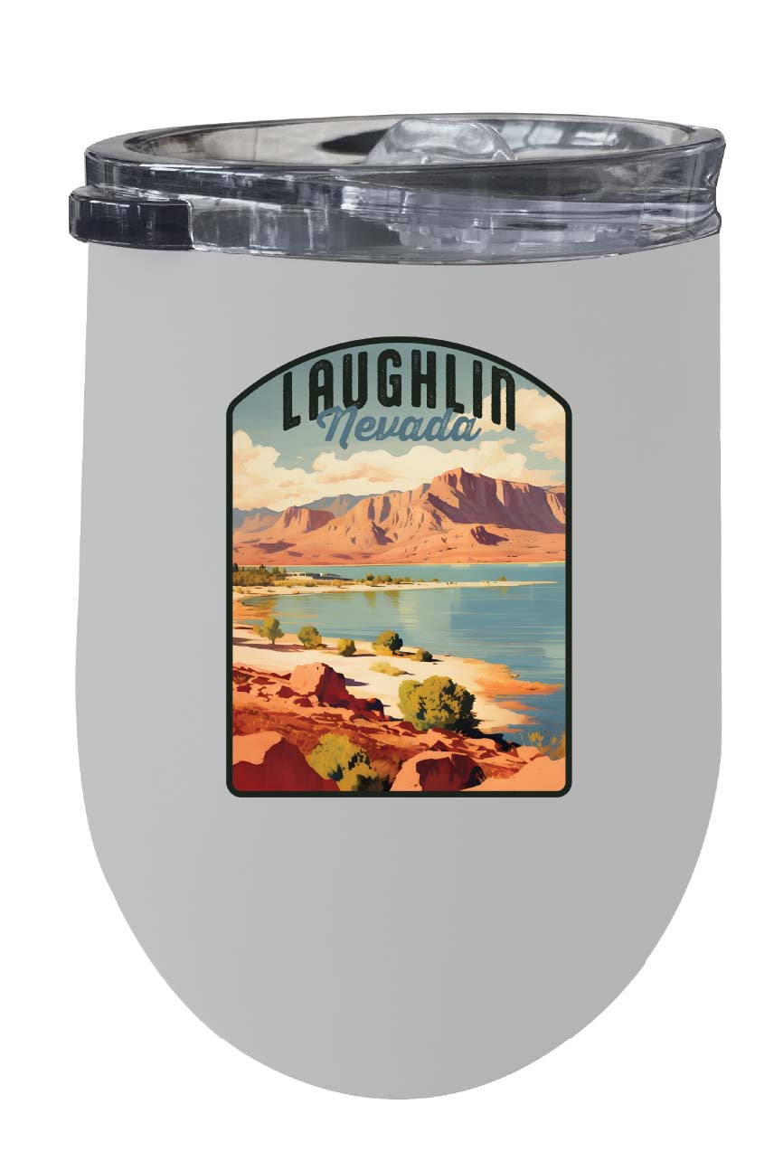 Laughlin Nevada Design B Souvenir 12 oz Insulated Wine Stainless Steel Tumbler White 2-Pack