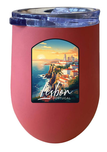Lisbon Portugal Design B Souvenir 12 oz Insulated Wine Stainless Steel Tumbler Coral Single