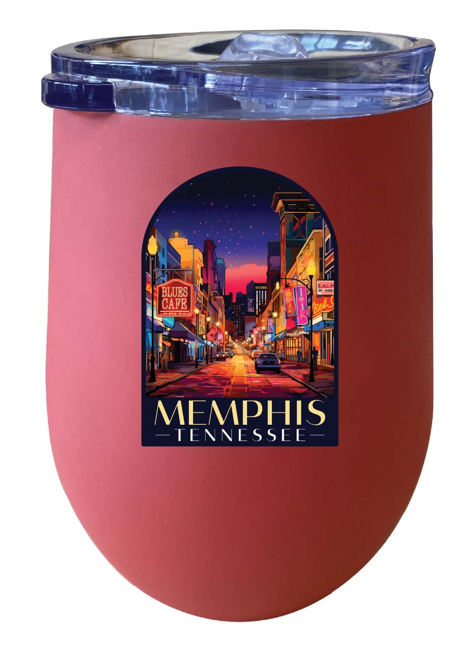 Memphis Tennessee Design C Souvenir 12 oz Insulated Wine Stainless Steel Tumbler Coral Single