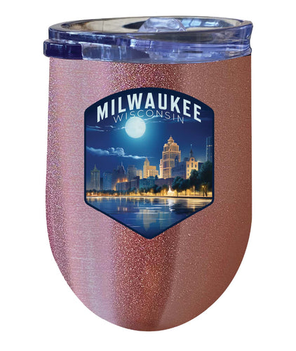 Milwaukee Wisconsin Design B Souvenir 12 oz Insulated Wine Stainless Steel Tumbler Rose Gold 4-Pack