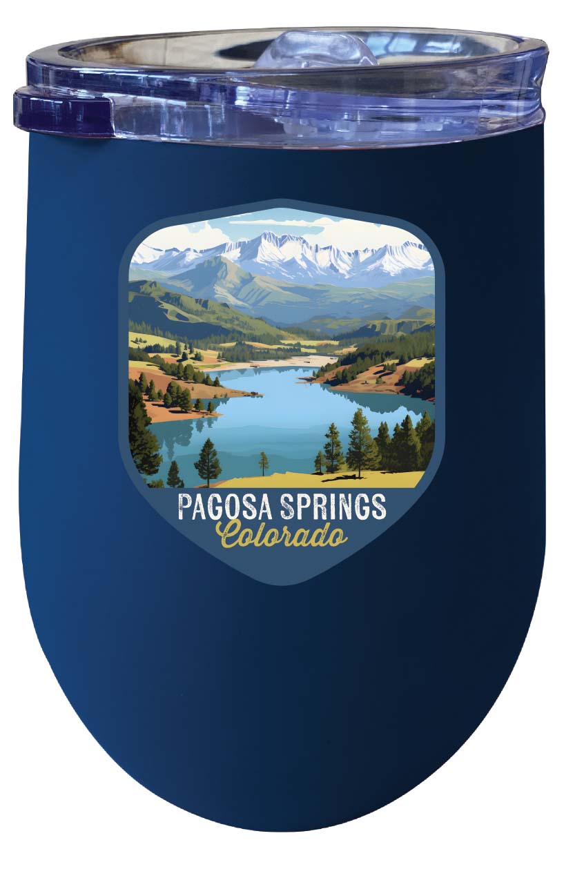 Pagosa Springs Colorado Design B Souvenir 12 oz Insulated Wine Stainless Steel Tumbler Navy 2-Pack