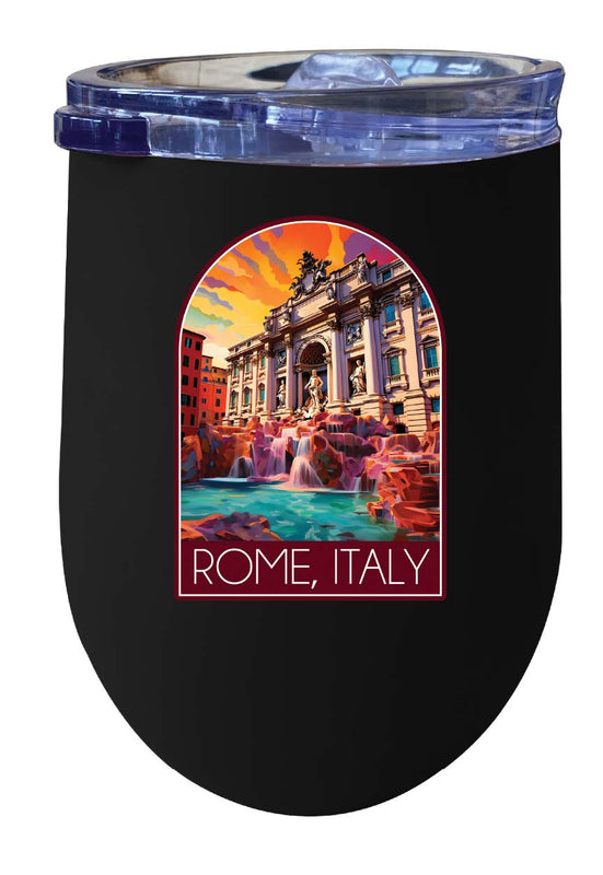 Rome Italy Design B Souvenir 12 oz Insulated Wine Stainless Steel Tumbler Black 2-Pack