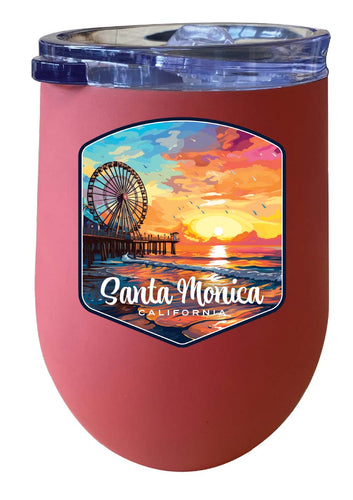 Santa Monica California Design A Souvenir 12 oz Insulated Wine Stainless Steel Tumbler Coral 4-Pack