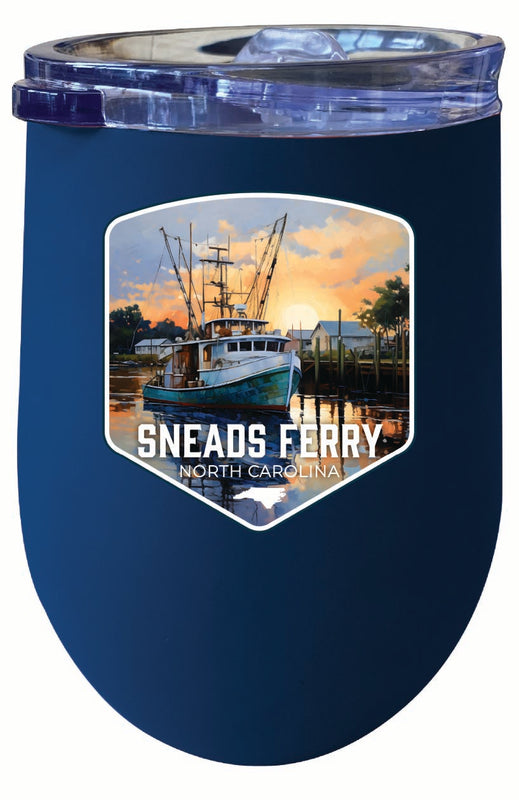 Sneads Ferry North Carolina Shrimp Boat Design Souvenir 12 oz Insulated Wine Stainless Steel Tumbler Navy Single