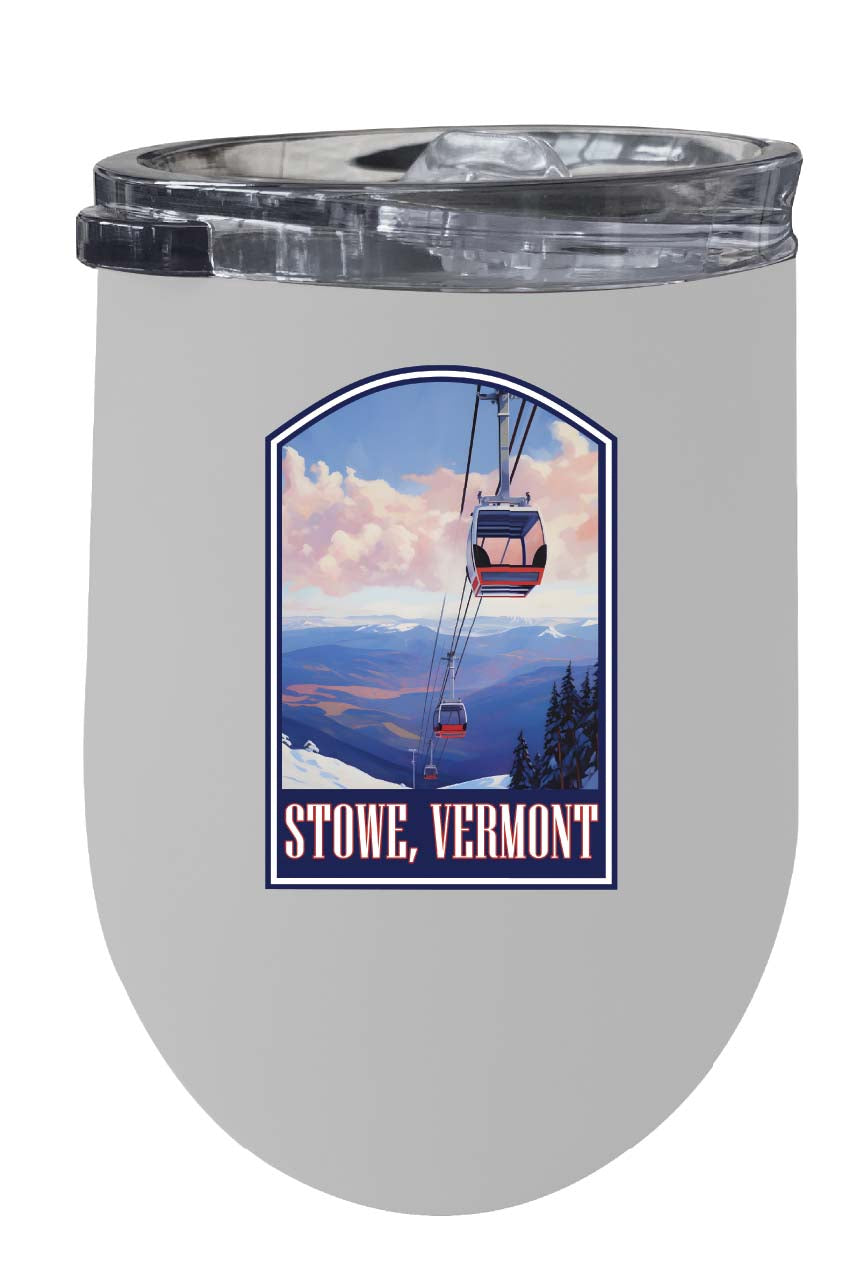 Stowe Mountain Vermont Design B Souvenir 12 oz Insulated Wine Stainless Steel Tumbler White 2-Pack