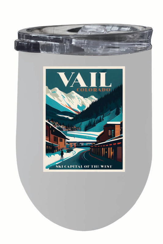 Vail Colorado Design B Souvenir 12 oz Insulated Wine Stainless Steel Tumbler White Single