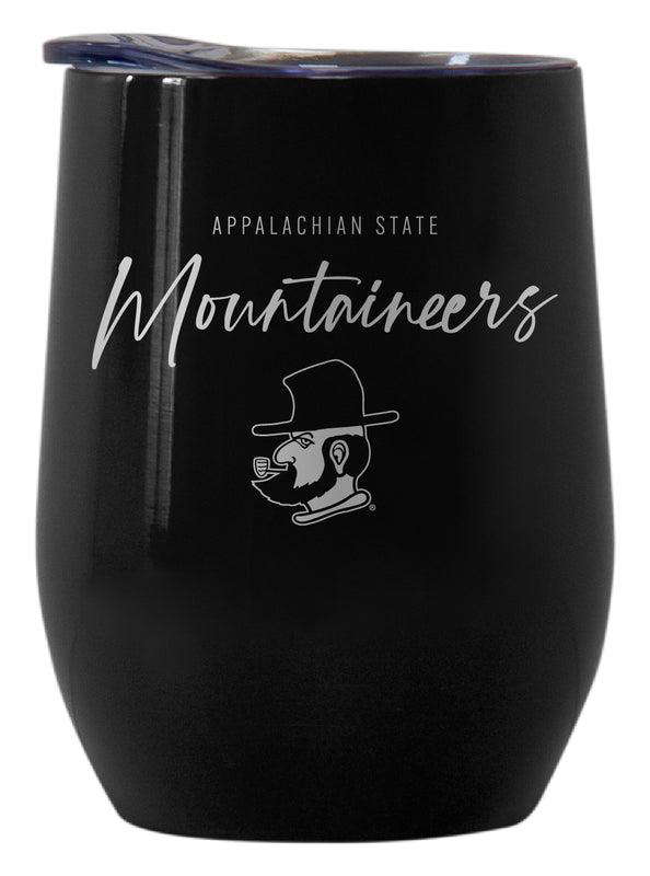 Appalachian State Officially Licensed 12 oz Engraved Insulated Wine Stainless Steel Tumbler Black