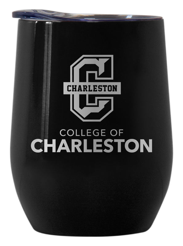 College of Charleston Officially Licensed 12 oz Engraved Insulated Wine Stainless Steel Tumbler Black