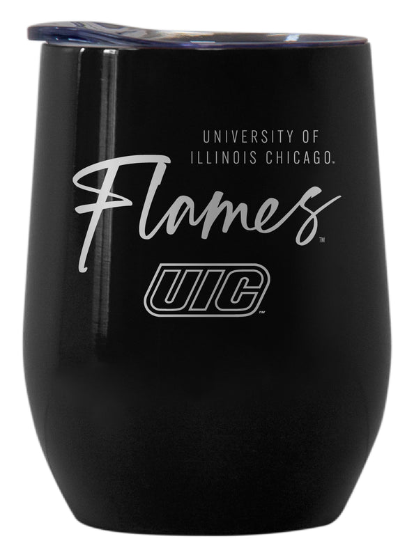 University of Illinois at Chicago Officially Licensed 12 oz Engraved Insulated Wine Stainless Steel Tumbler Black