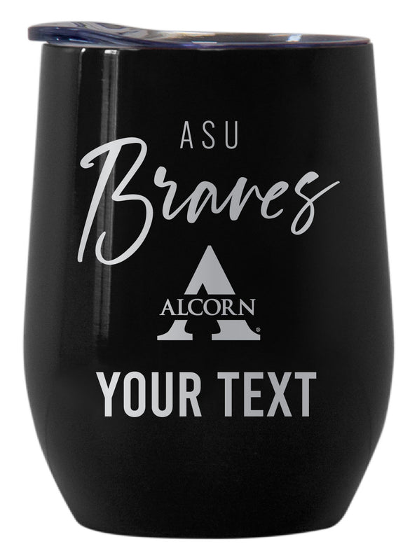 Alcorn State Braves Customizable Officially Licensed 12 oz Engraved Insulated Wine Tumbler Black