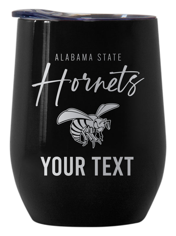 Alabama State University Customizable Officially Licensed 12 oz Engraved Insulated Wine Tumbler Black