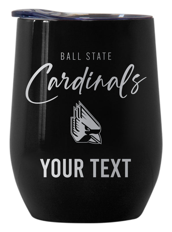 Ball State University Customizable Officially Licensed 12 oz Engraved Insulated Wine Tumbler Black