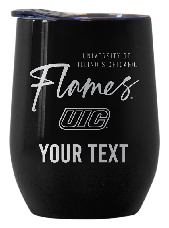 University of Illinois at Chicago Customizable Officially Licensed 12 oz Engraved Insulated Wine Tumbler Black