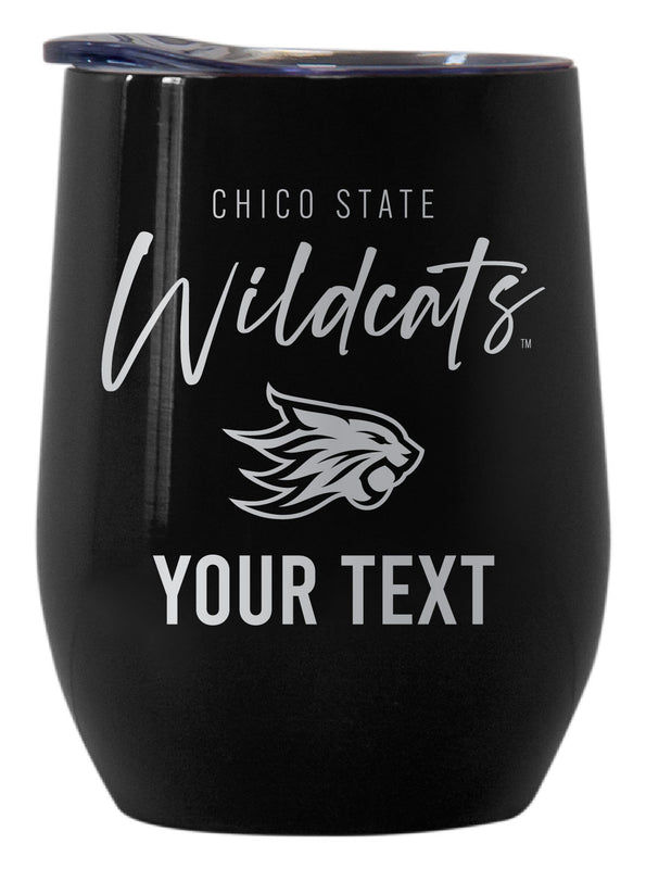 California State University, Chico Customizable Officially Licensed 12 oz Engraved Insulated Wine Tumbler Black
