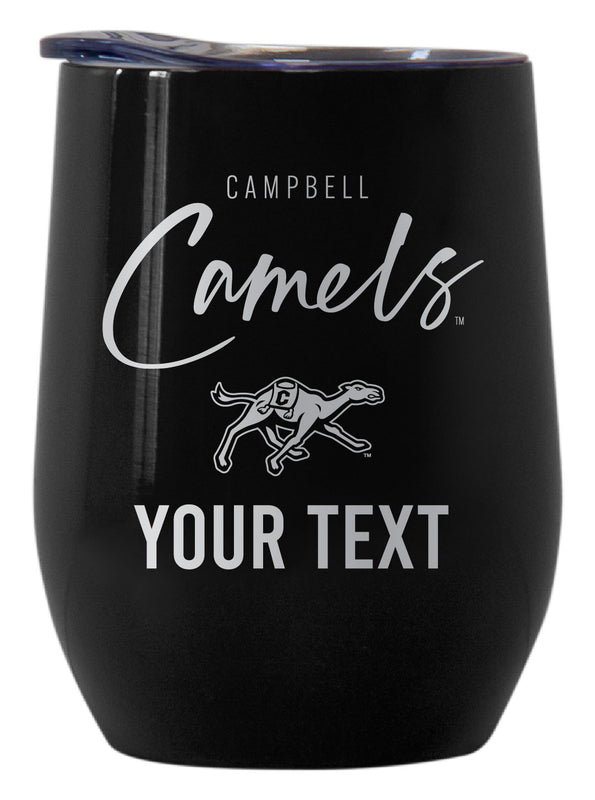 Campbell University Fighting Camels Customizable Officially Licensed 12 oz Engraved Insulated Wine Tumbler Black