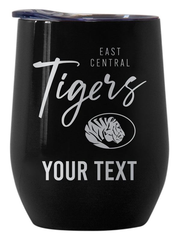 East Central University Tigers Customizable Officially Licensed 12 oz Engraved Insulated Wine Tumbler Black