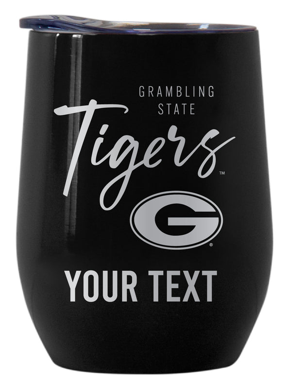 Grambling State Tigers Customizable Officially Licensed 12 oz Engraved Insulated Wine Tumbler Black