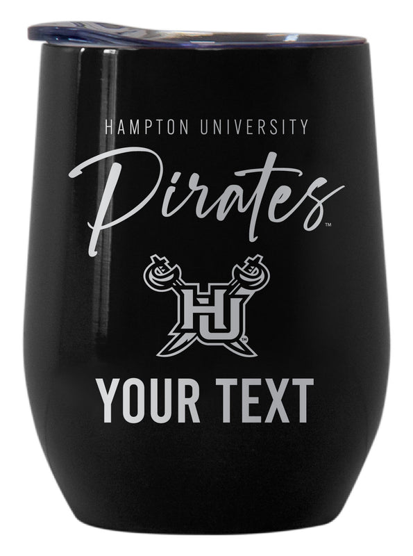 Hampton University Customizable Officially Licensed 12 oz Engraved Insulated Wine Tumbler Black