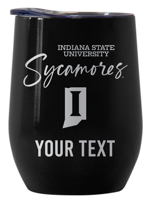 Indiana State University Customizable Officially Licensed 12 oz Engraved Insulated Wine Tumbler Black