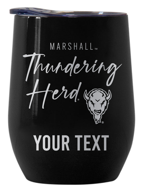 Marshall Thundering Herd Customizable Officially Licensed 12 oz Engraved Insulated Wine Tumbler Black