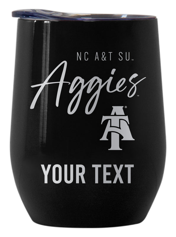 North Carolina A&T State Aggies Customizable Officially Licensed 12 oz Engraved Insulated Wine Tumbler Black